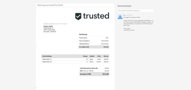Ihre Kunden erhalten online Zugriff auf eine Kopie der Rechnung und können diese kommentieren