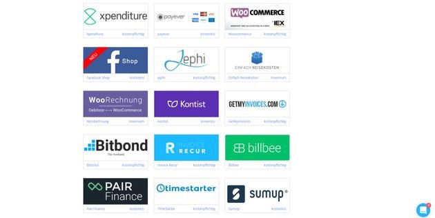 Hier sehen Sie den sehr überschaubaren App Markt von Debitoor