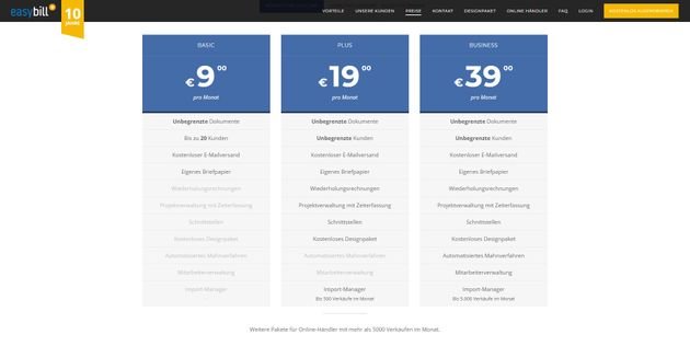 Die drei easybill-Tarife im Überblick