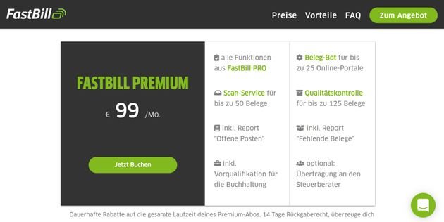 Als zusätzliches Angebot bringt FastBill das Premium-Abo mit diversen integrierten Leistungen