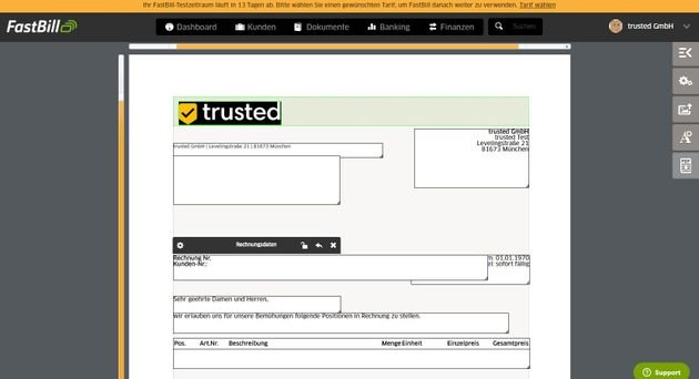 Der Rechnungsdesigner von FastBill ist sehr einfach zu bedienen