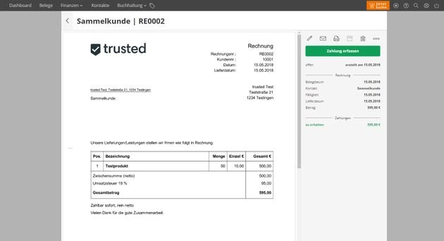 In der Druckansicht sehen Sie, wie Ihre Rechnungen aussehen, bevor Sie sie per Mail verschicken