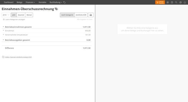 Bei lexoffice haben Sie die Wahl zwischen vielen verschiedenen Berichtsarten - hier die EÜR