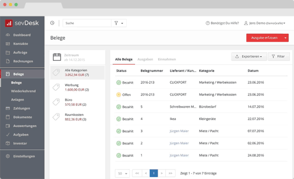 Pflegen Sie Belege einfach per Drag-and-Drop oder per App ein - sevDesk erledigt den Rest
