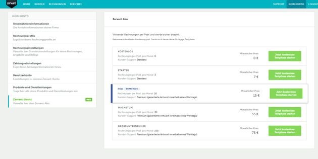 Zervant ist gänzlich kostenlos, bietet aber auch Premium-Abos an