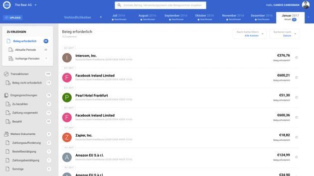 Candis Smartbooks zeigt genau an, für welche Beträge noch Rechnungen fehlen