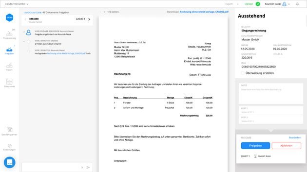 Rechnungen lassen sich in CANDIS ganz einfach betrachten, zuordnen und freigeben