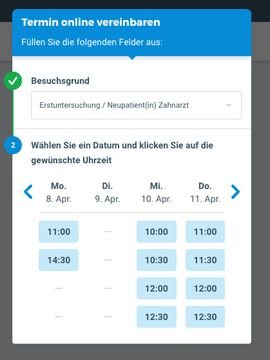 Das konfigurierbare Buchungswidget führt Ihre Patienten durch die wichtigsten Fragen