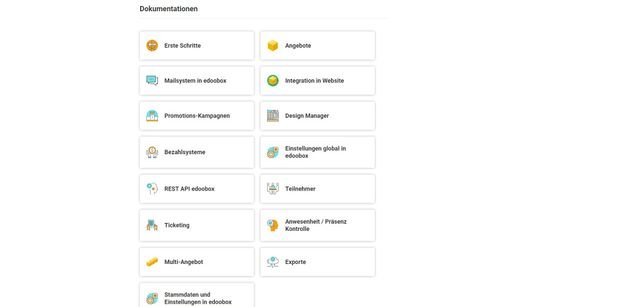 Ein Blick in die Dokumentationssammlung von edoobox, die Sie beim Start mit dem Tool unterstützen soll