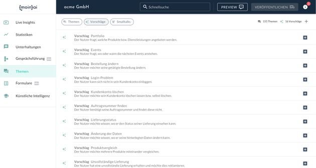 Kennt Ihr Bot ein Thema oder eine Phrase noch nicht, sammelt er diese und schlägt sie Ihnen dann vor, damit Sie sein Antwort-Repertoire erweitern können