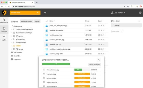 Laden Sie schnell und einfach Dateien in Ihren SecureSafe-Online-Speicher hoch