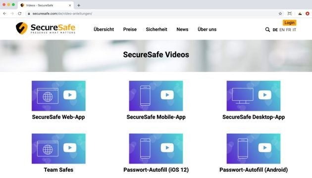 Wenn Sie einmal nicht weiterwissen, helfen vielleicht die Video-Tutorials im SecureSafe-Hilfebereich