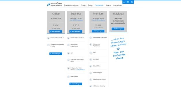 Die Preisübersicht für den Business Filemanager in der SaaS-Version