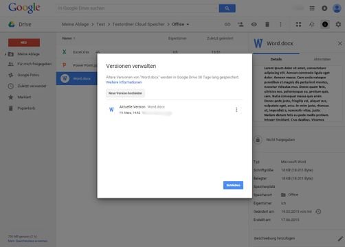 Google Drive Versionen