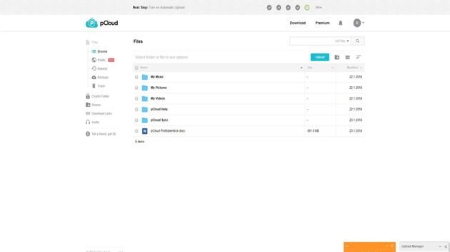 Ein Blick auf die Benutzeroberfläche von pCloud im Web-Browser