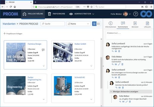 In PROOM hinterlassen Sie Kommentare zu Dokumenten, Projekten und Ordnern