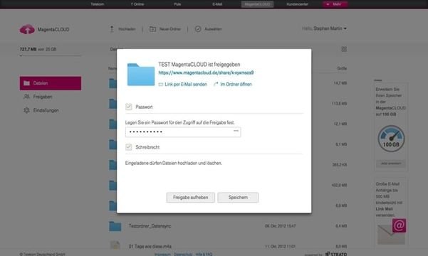 Dateien teilen mit der MagentaCLOUD