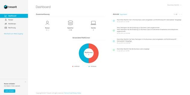 Im Admin Center haben Sie Zugriff auf Auswertungen und die Nutzerübersicht