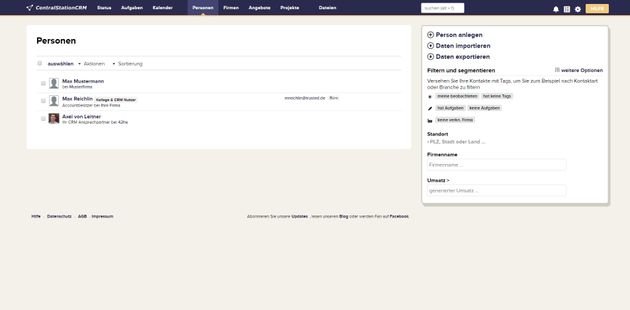 In der Kontaktdatenbank von CentralStationCRM pflegen SIe Ihre Kontakte und die wichtigsten Informationen