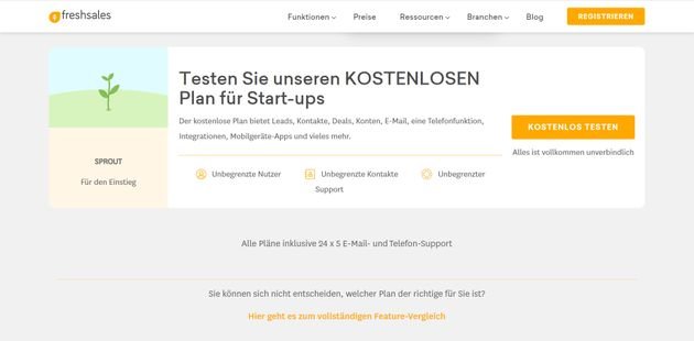 Der kostenlose Startup-Tarif “Sprout” von Freshsales