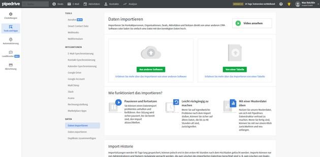 Der initiale Datenimport geht schnell und einfach - nur Spreadsheet hochladen und los geht’s