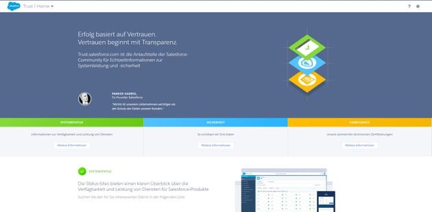 In der Salesforce Trust Plattform finden Sie alle Informationen rund um den Systemstatus, Sicherheit und Compliance