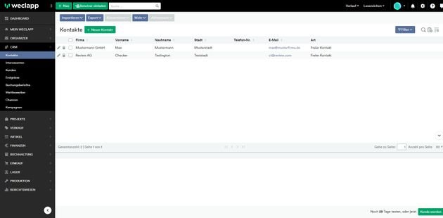 Kontakte pflegen Sie in weclapp in einer von drei übersichtlichen Datenbanken
