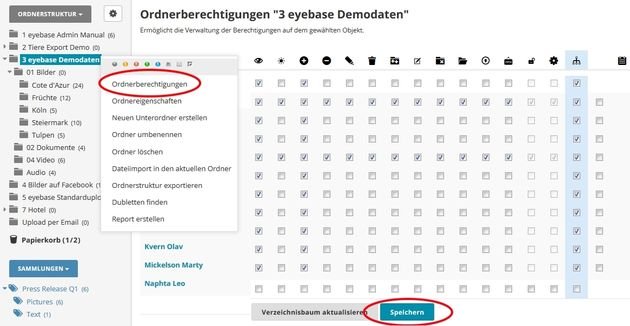 Mit dem umfangreichen Rechtesystem verwalten Sie Berechtigungen für Ordner und Dateien