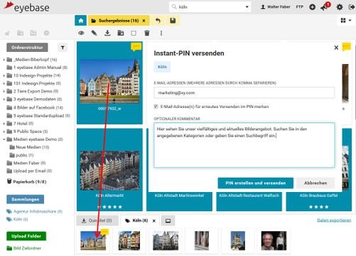 Dateien lassen sich auch per Mail bzw. persönlicher Nachricht teilen