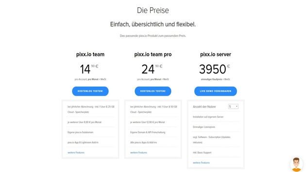 Eine Preisübersicht über die einzelnen Tarife von pixx.io