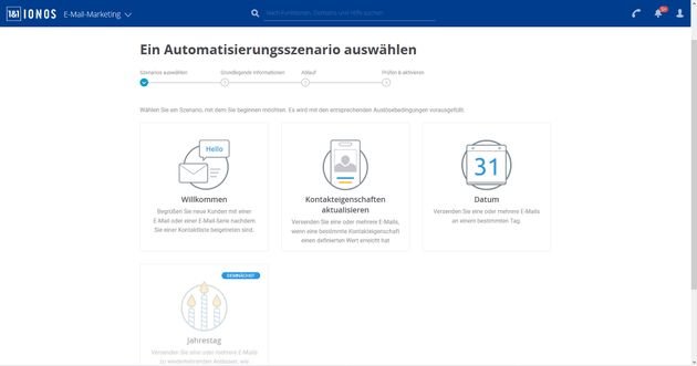 In 1&1 IONOS E-Mail-Marketing haben Sie eine Reihe von Automatisierungsoptionen