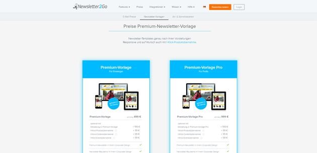 Ihre Premium-Newsletter-Vorlage erhalten Sie bei Newsletter2Go gegen Aufpreis
