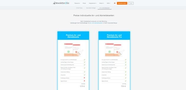 Auch individuelle An- und Abmeldeseiten gibt es bei Newsletter2Go nur gegen Zusatzzahlungen