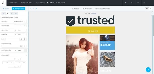 Der Newsletter2Go-Editor mach einen guten Eindruck und ist zu Beginn nur ein wenig gewöhnungsbedürftig