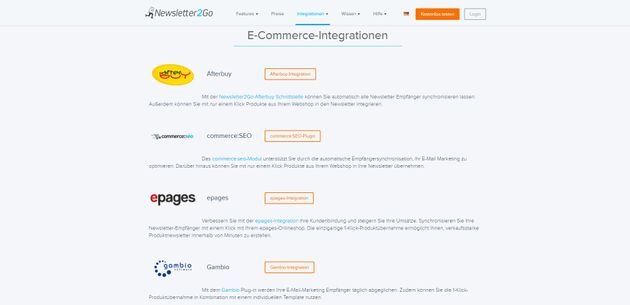 Binden Sie die verschiedensten E-Commerce-, CMS- oder CRM-Systeme in Ihr Newsletter2Go ein