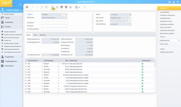 APplus unterstützt Projekt- & Produktkalkulationen mit umfassenden Kalkulationsfeatures