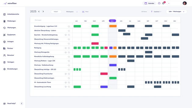 wowflow unterstützt dich und dein Team bei der Planung von Wartungen und Terminen und will dabei besonders übersichtlich und easy-to-use sein