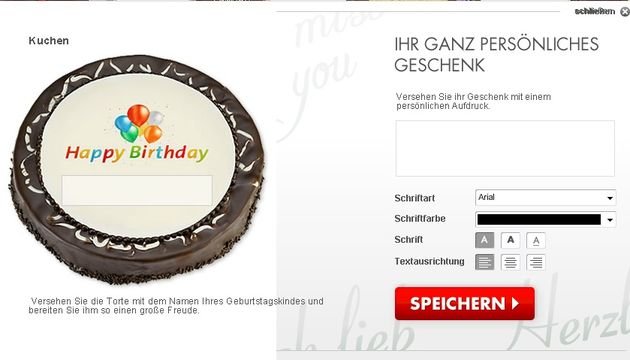 Torten können Sie bei Blume2000 personalisieren