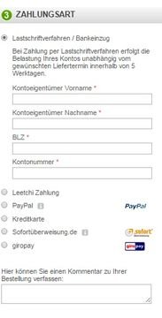 Bluvesa bietet Ihnen sechs verschiedene Zahlarten an