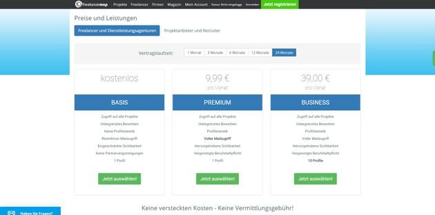 Die Tarife für Projektanbieter im Überblick