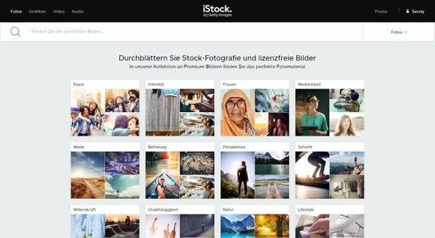 Kategorie-Auswahl zu verschiedenen Themen