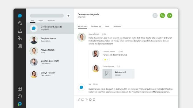 In der “Suite” haben Sie Zugriff auf die Team- und Messaging-Funktionen von Placetel