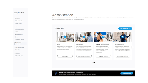 Über den Admin-Screen finden Sie schnelle Hilfe bei der Einrichtung oder bei dringenden Fragen
