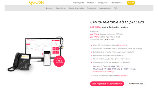 Für yuu Phone bezahlst du mindestens rund 70 € pro Monat (für 10 User)