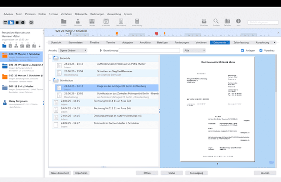 Advolux hat auch ein vollständiges Dokumentenmanagement an Bord, inklusive der Erstellung von Schriftsätzen direkt in der Software.
