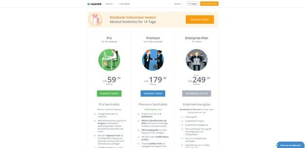 Auch KMU-geeignet - Die Preise für WooRank liegen im Vergleich moderat