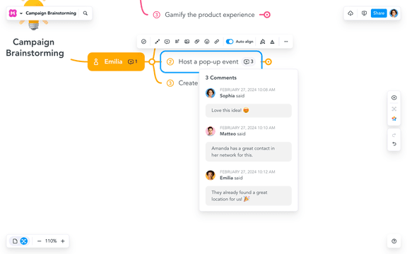 Fügen Sie Kommentare und Notizen hinzu, um gemeinsam im Team an Ihren Mind-Maps zu arbeiten