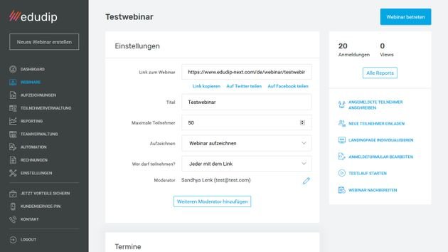 edudip Next eignet sich vor allem für die Erstellung und Vermarktung von Webinaren