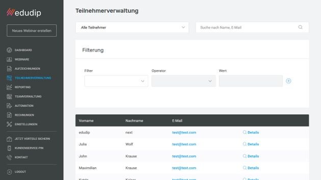 Mit edudip Next verwalten Sie Ihre Teilnehmer am einfachsten per Mail-Einladung