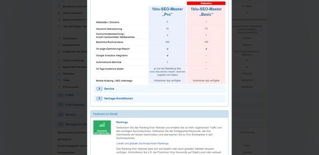 Den 1blu-SEO-Master bekommen Sie in der Basic-Version kostenlos zu jedem Tarif dazu